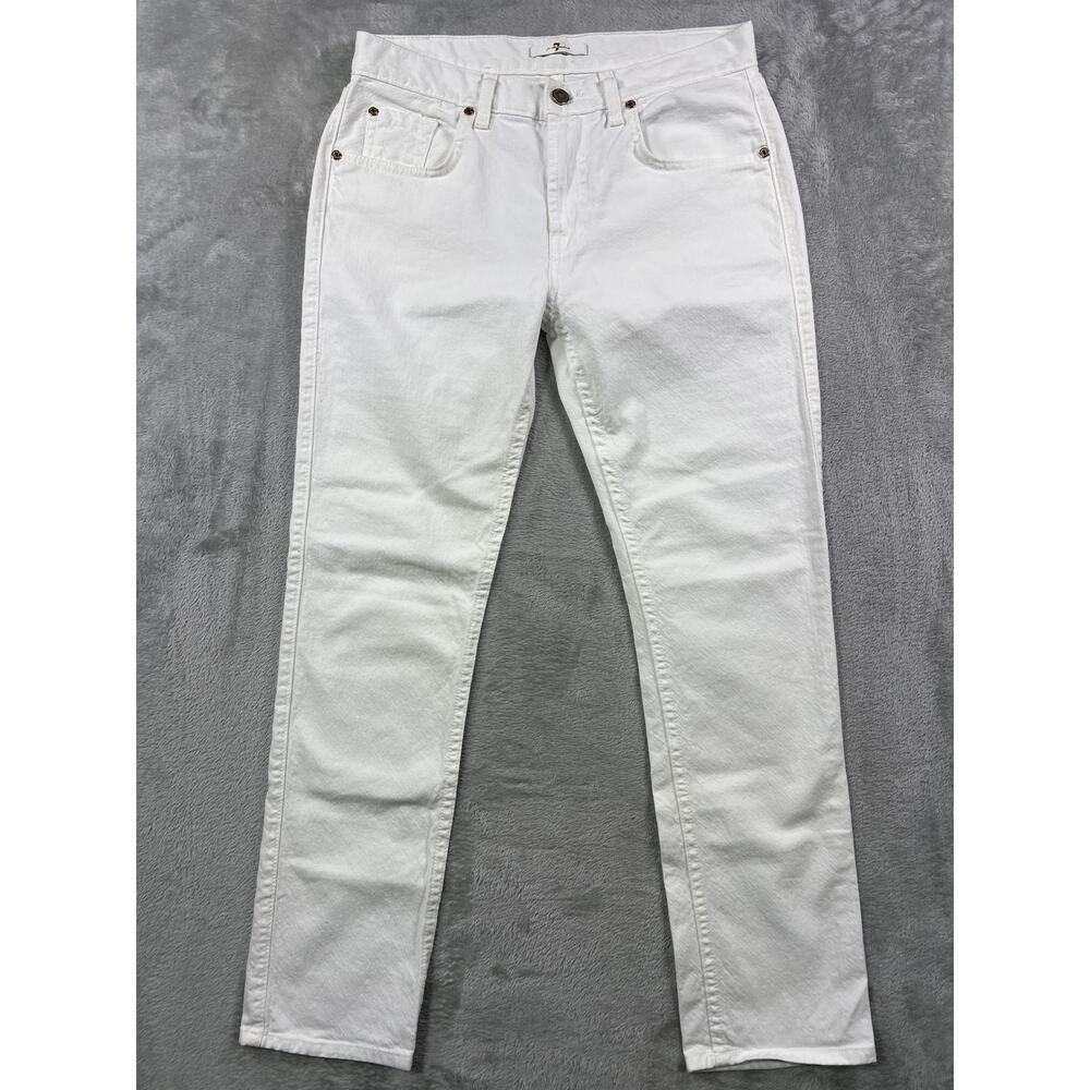 7 For All Mankind USA Made White Gold Denim Jeans 27 Mid Rise Fitted Straight - Picture 5 of 6